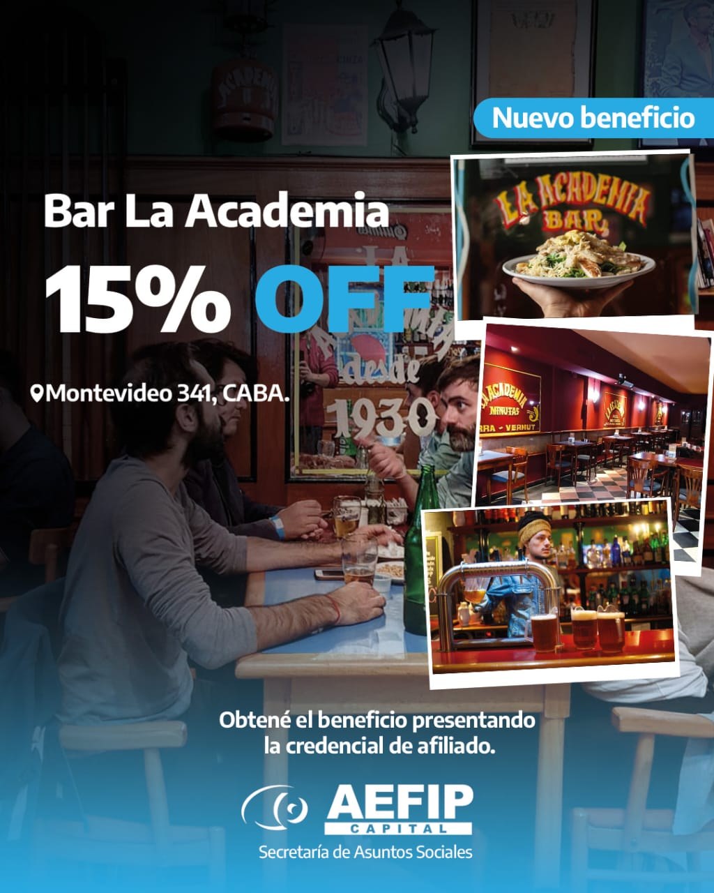 Bar La Academia: 15% OFF para afiliados de AEFIP Capital