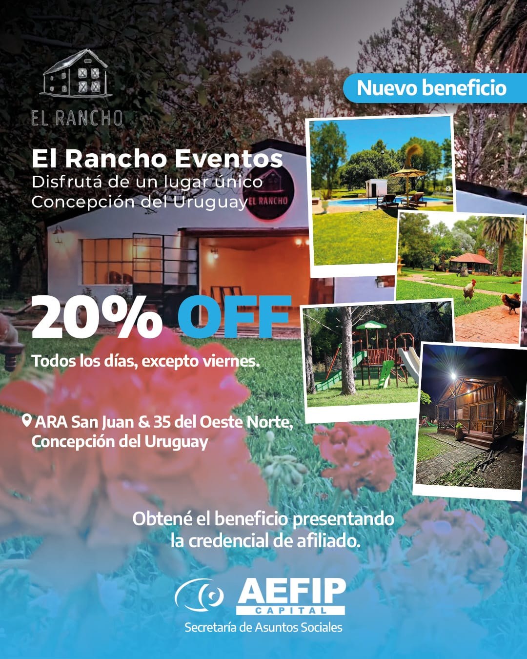 El Rancho Eventos en Concepción del Uruguay: 20% OFF para afiliados de AEFIP Capital